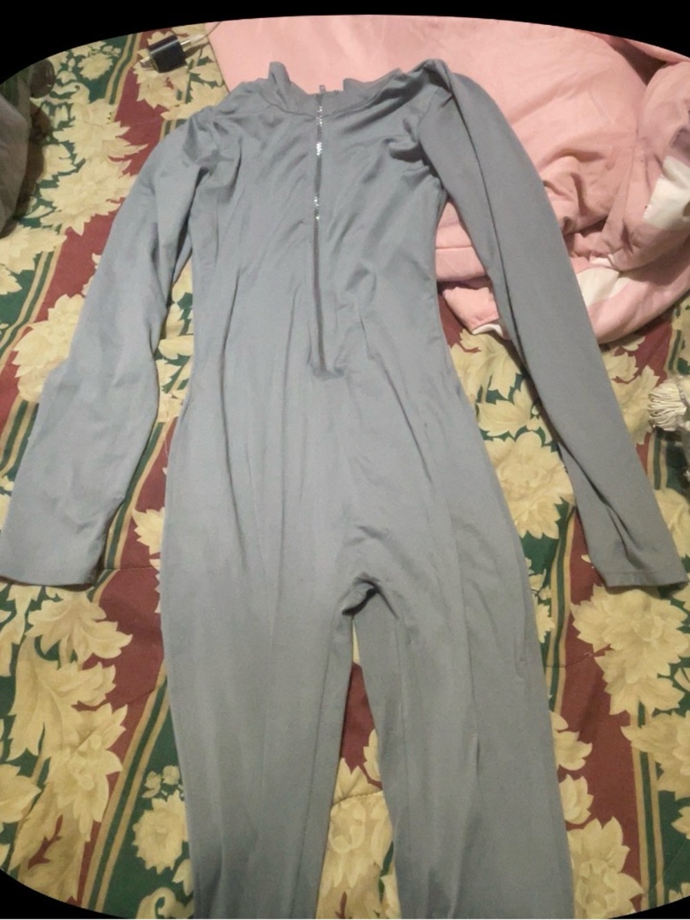 Light Gray Long-Sleeve Zipper Romper Jumpsuit